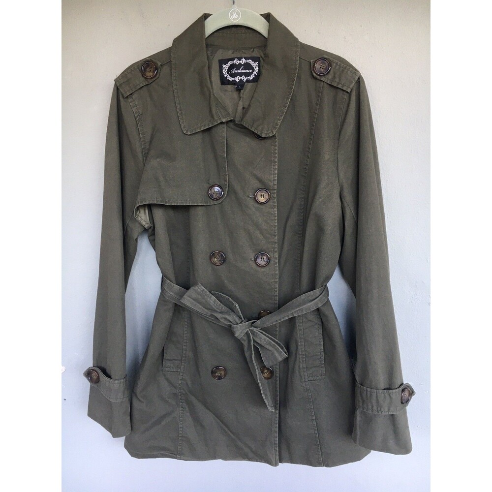 Ambiance Military Utility Jacket Women L Olive Double Breasted Cargo Nautical